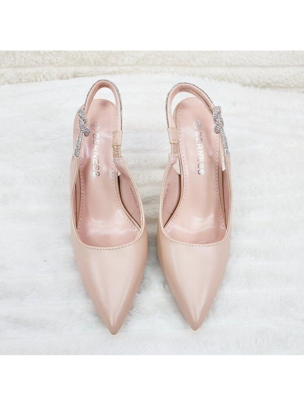 Mesmerized Nude High Heel Stiletto Sandals Knotted Rhinestone Slingback Sandals - Picture 9 of 10